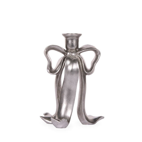 Silver Bow Candle Holder - 23cm - My Christmas