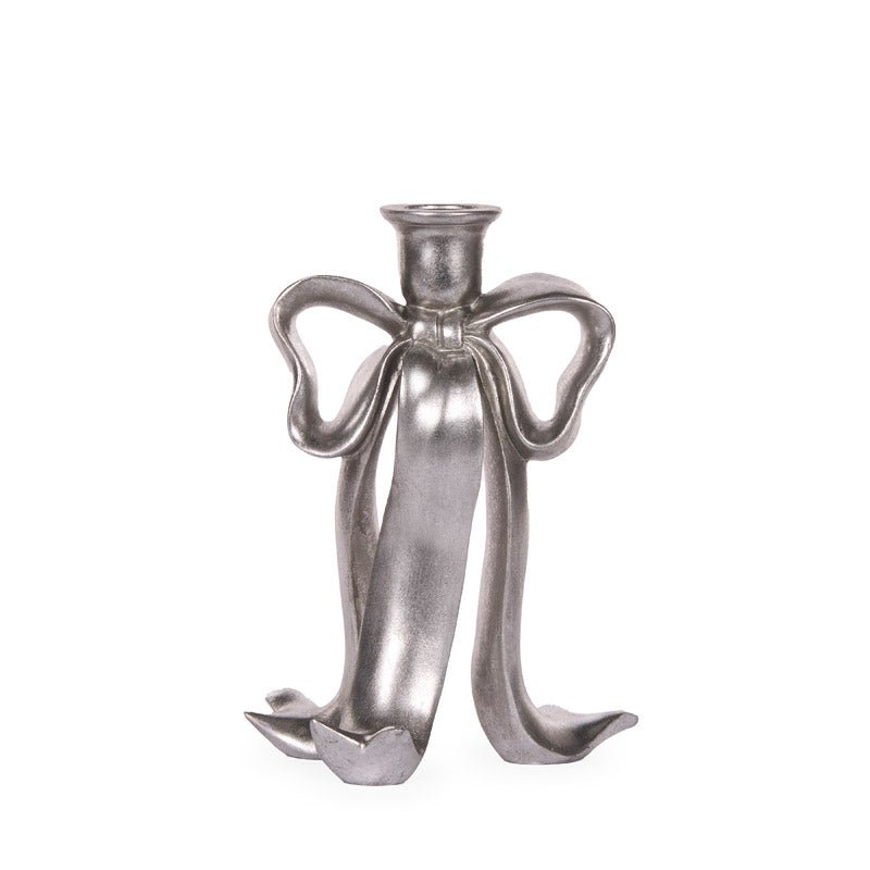 Silver Bow Candle Holder - 23cm - My Christmas