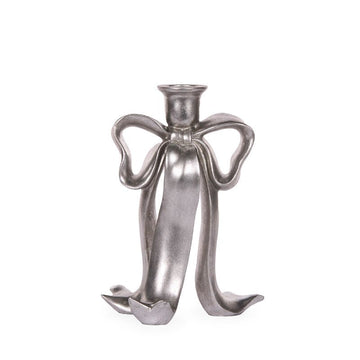 Silver Bow Candle Holder - 23cm - My Christmas