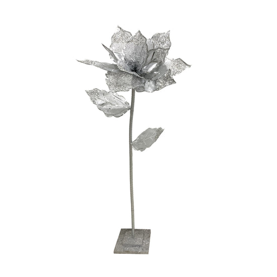 Silver Grand Poinsettia Floor Stem - 125cm - My Christmas