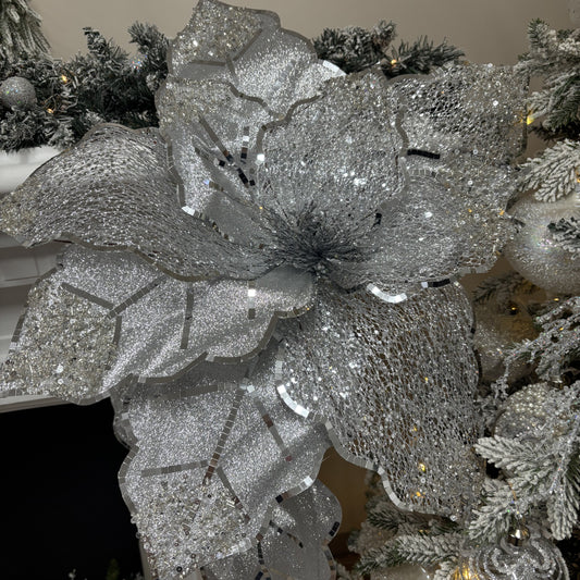 Silver Grand Poinsettia Floor Stem - 150cm - My Christmas