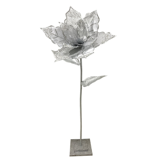 Silver Grand Poinsettia Floor Stem - 150cm - My Christmas