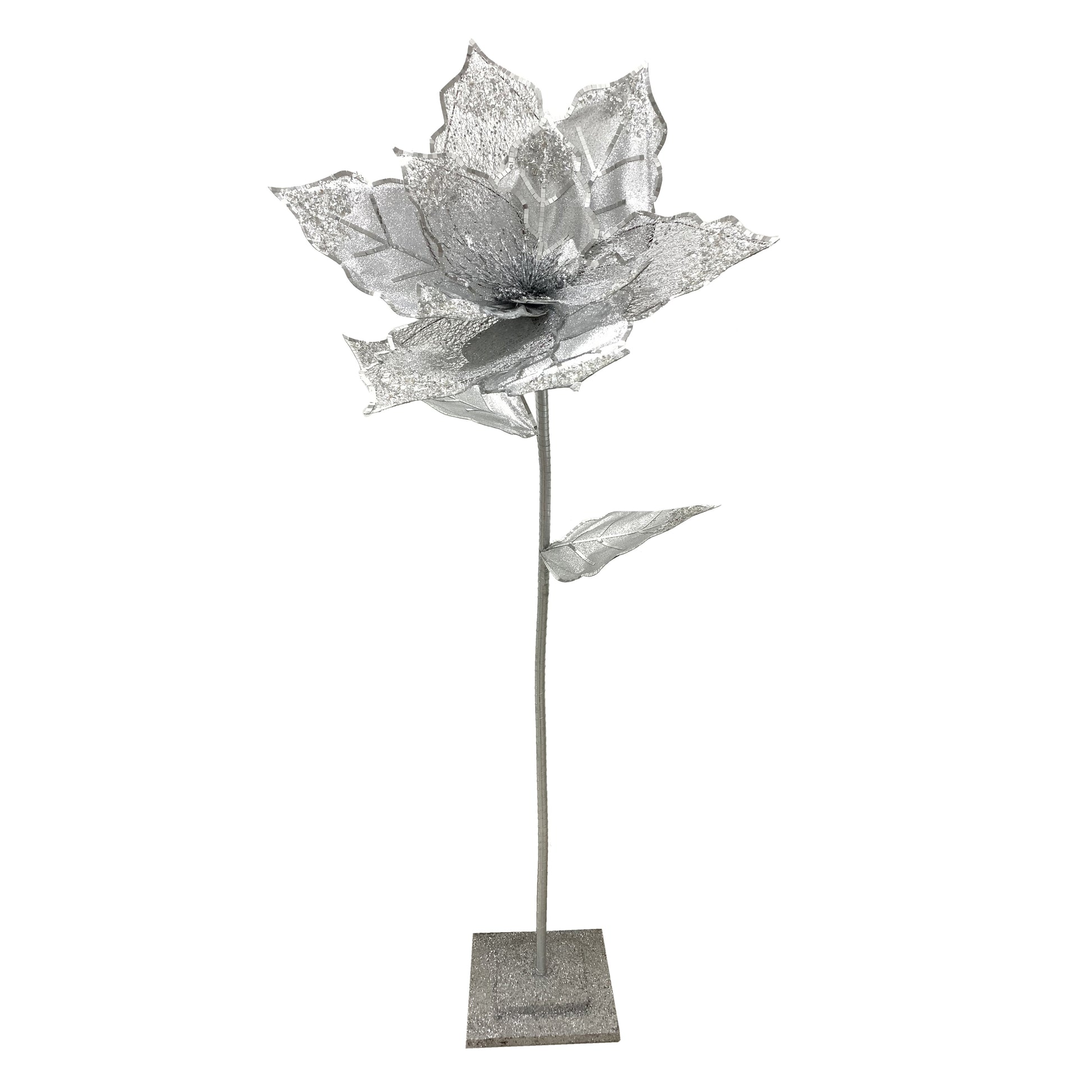 Silver Grand Poinsettia Floor Stem - 150cm - My Christmas