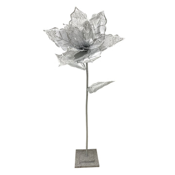 Silver Grand Poinsettia Floor Stem - 150cm - My Christmas