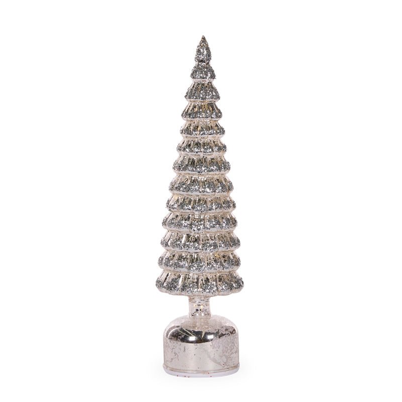 Silver Mercury Glass Rotating LED Tree - 41cm - My Christmas