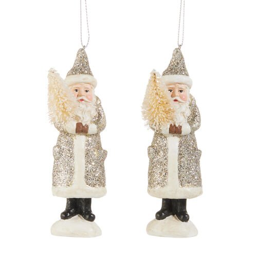 Silver or Gold Glitter Santa Ornament - My Christmas
