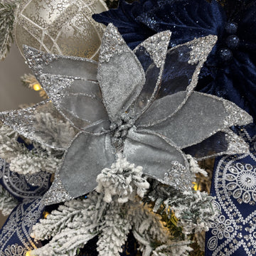 Silver Poinsettia Velvet with Clip - My Christmas