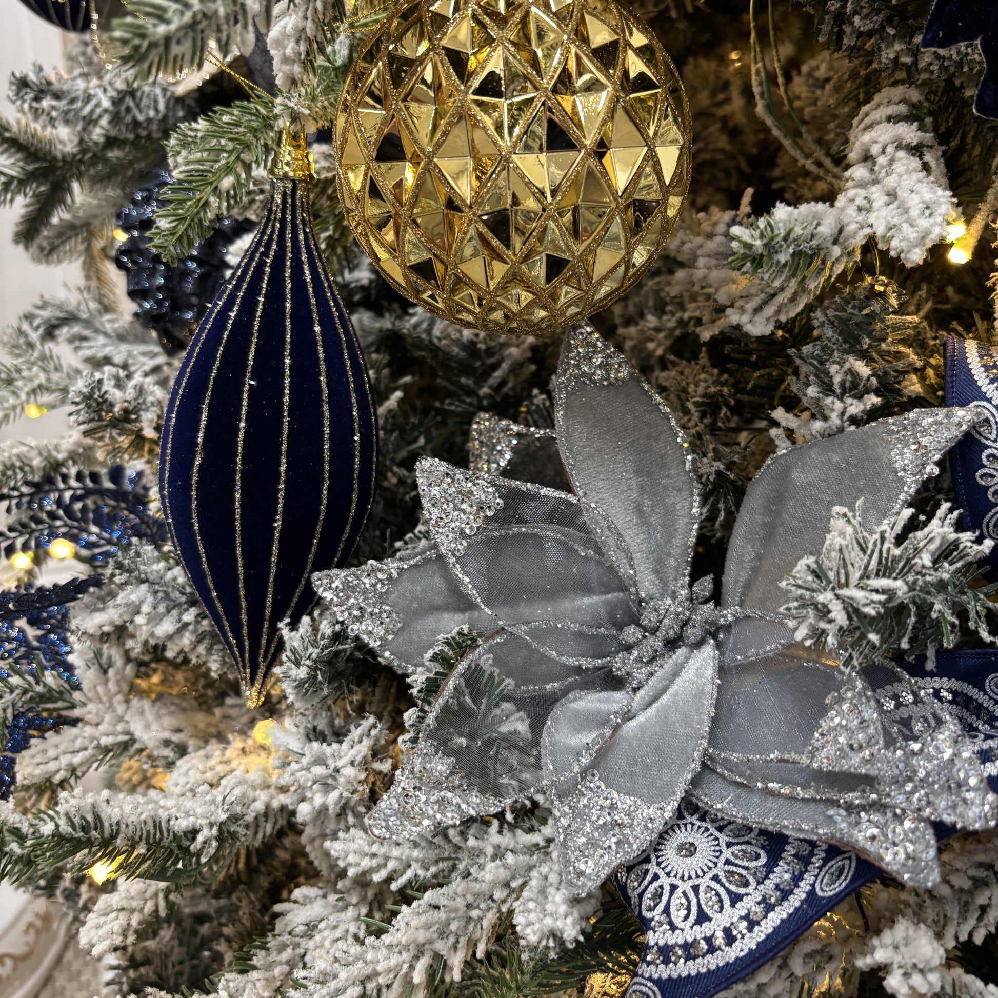 Silver Poinsettia Velvet with Clip - My Christmas