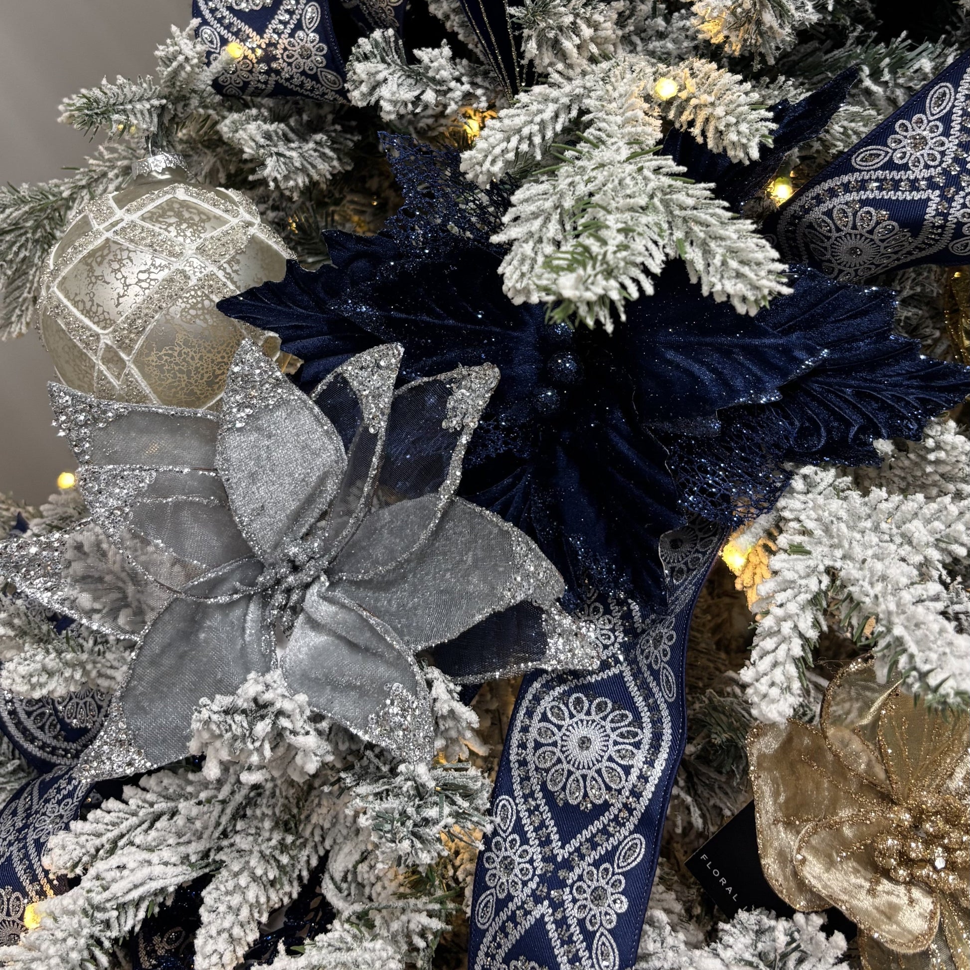 Silver Poinsettia Velvet with Clip - My Christmas