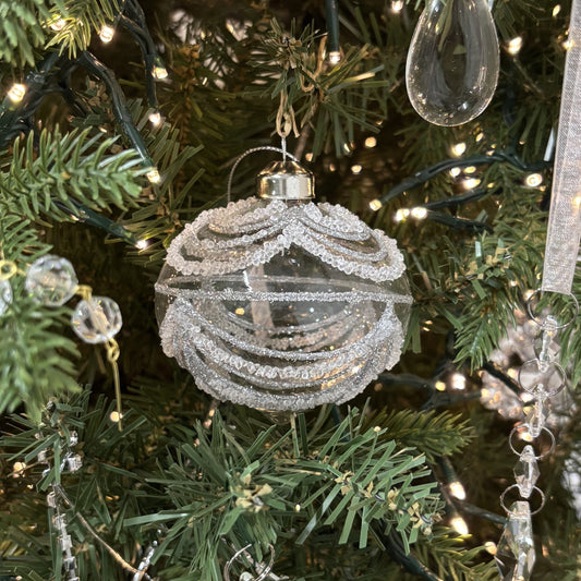 Silver Scalloped Glittered Onion Bauble - My Christmas