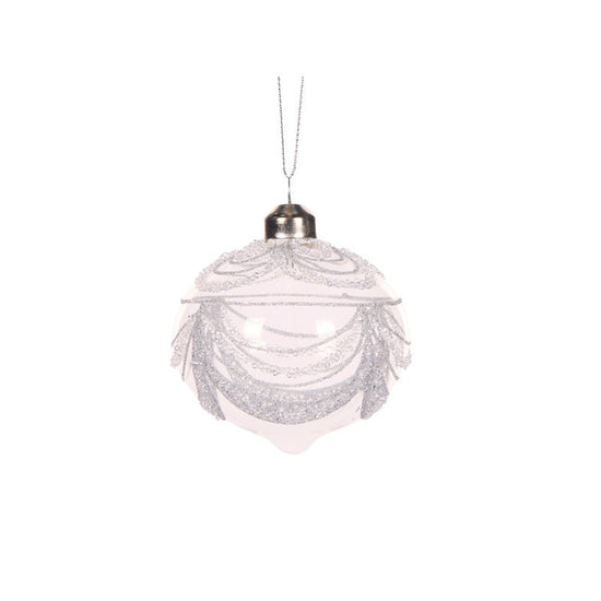 Silver Scalloped Glittered Onion Bauble - My Christmas