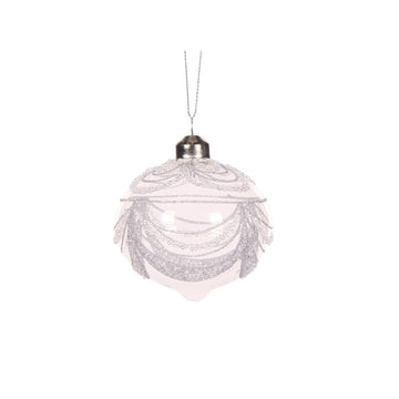 Silver Scalloped Glittered Onion Bauble - My Christmas