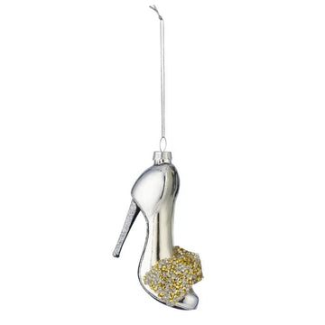 Silver Stiletto with Bow Glass Ornament - My Christmas