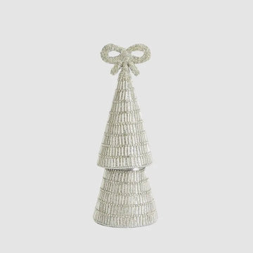 Silver Tiffany Bow Bugle Bead Tiered Cone Tree - Small - My Christmas