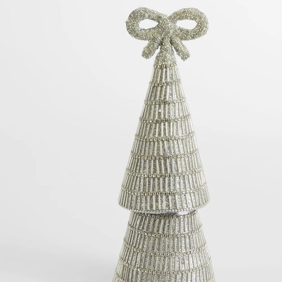 Silver Tiffany Bow Bugle Bead Tiered Cone Tree - Small - My Christmas