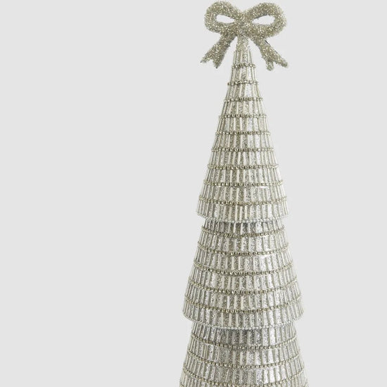 Silver Tiffany Bugle Bead Tiered Cone Tree - Large - My Christmas