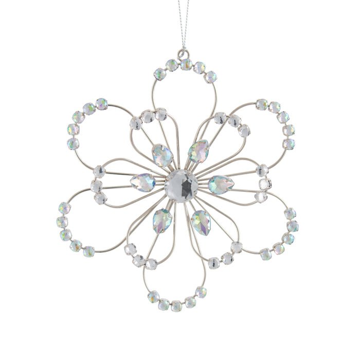 Silver Wire Jewel Flower Ornament - My Christmas