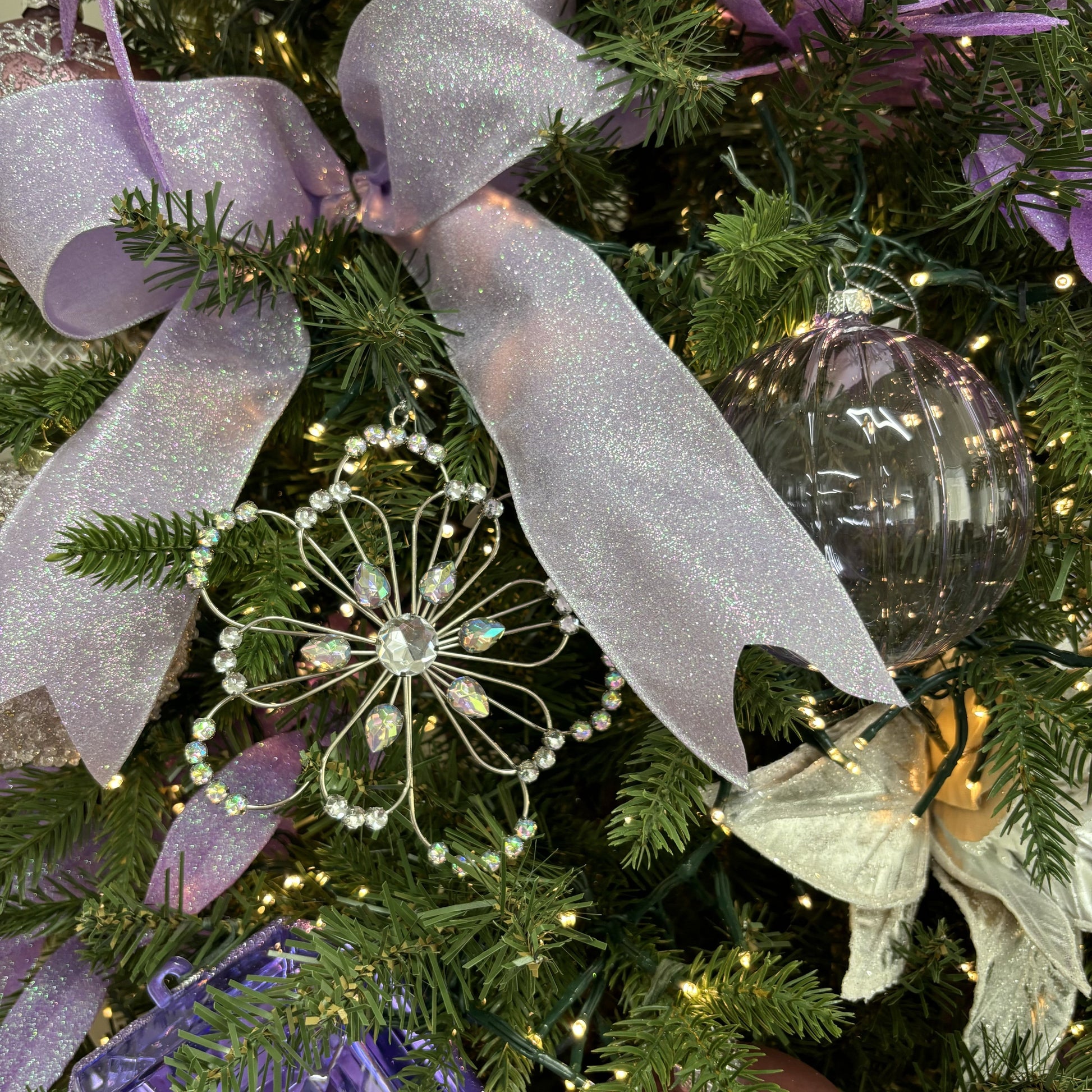 Silver Wire Jewel Flower Ornament - My Christmas