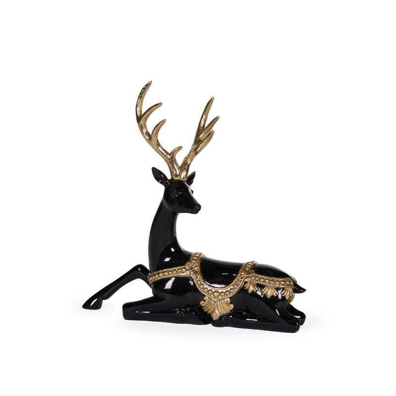Sitting Embellished Black and Gold Reindeer - 26cm - My Christmas