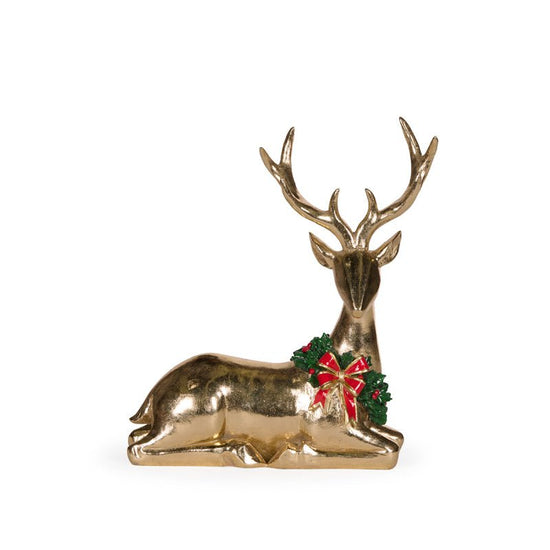 Sitting Gold Reindeer with Bow Garland - 23cm - My Christmas