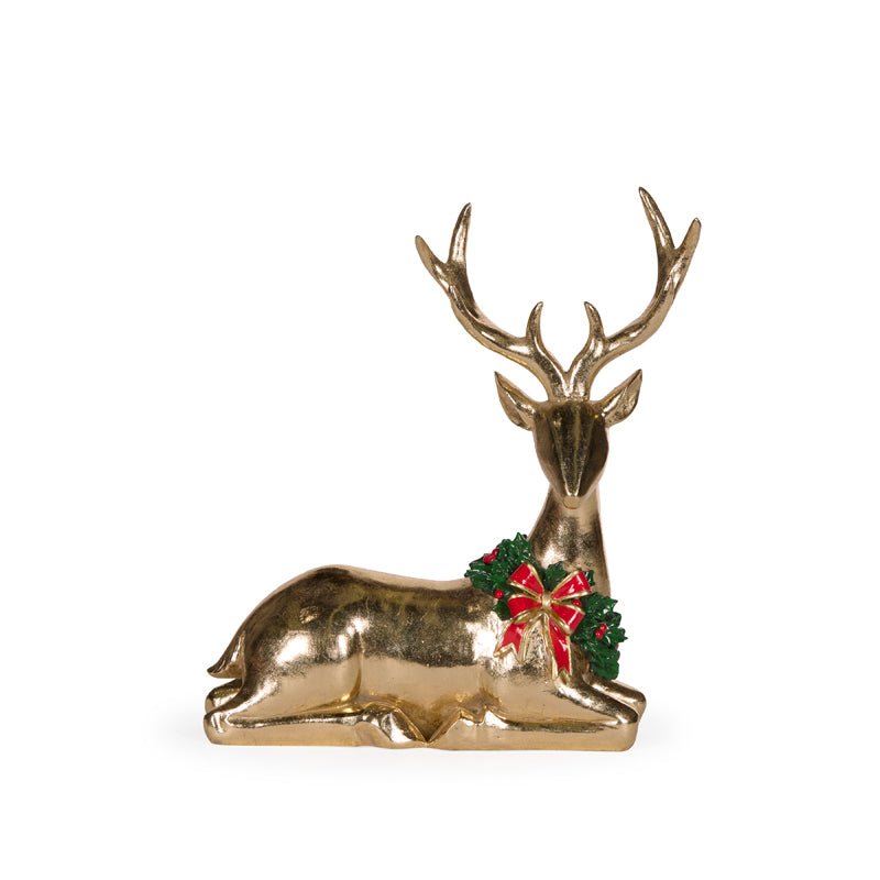Sitting Gold Reindeer with Bow Garland - 23cm - My Christmas