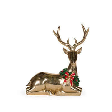 Sitting Gold Reindeer with Bow Garland - 23cm - My Christmas