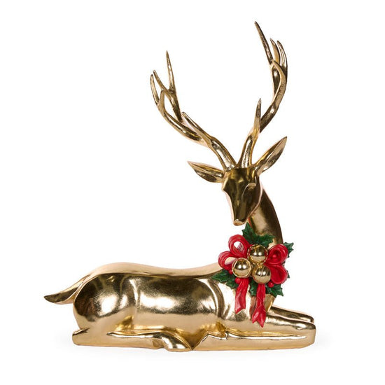 Sitting Gold Reindeer with Holly Garland - 57cm - My Christmas