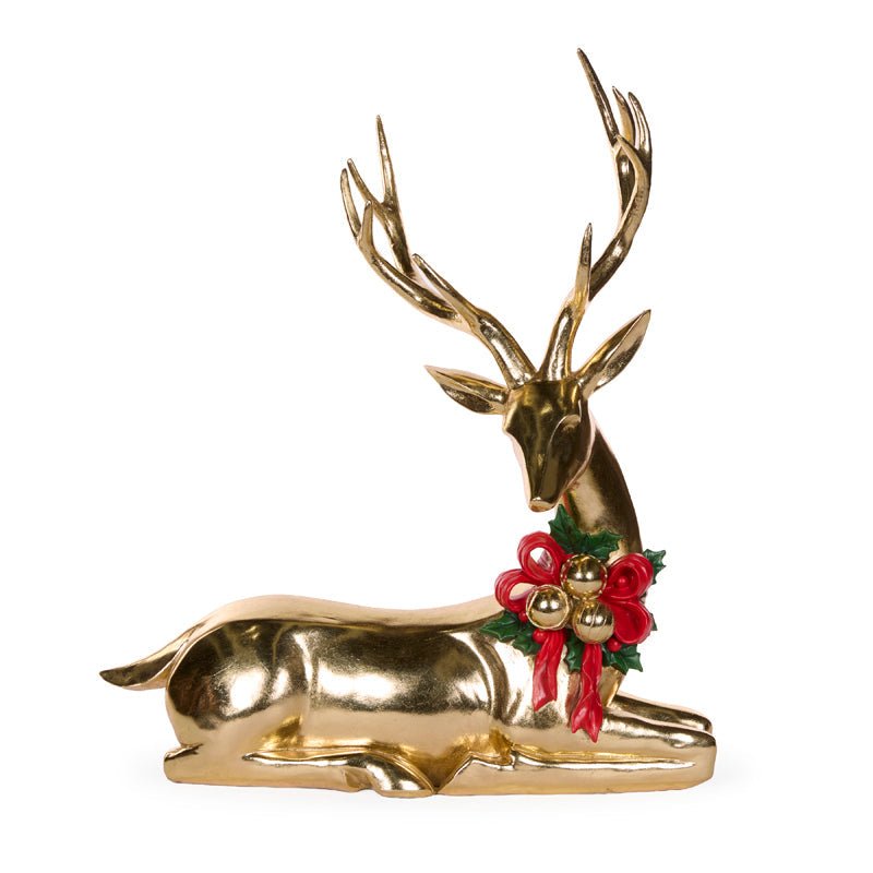 Sitting Gold Reindeer with Holly Garland - 57cm - My Christmas