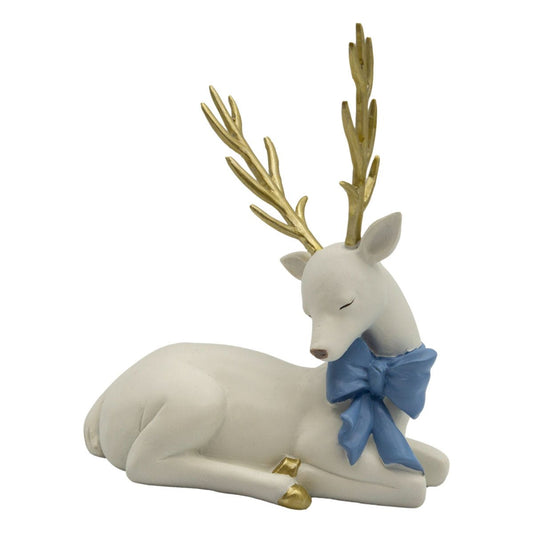 Sitting White Reindeer with Blue Bow - My Christmas