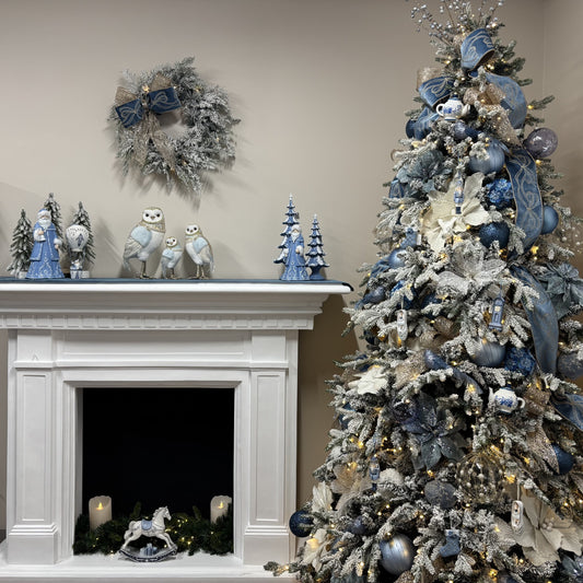 Sky Blue Velvet with Glitter Poinsettia - My Christmas