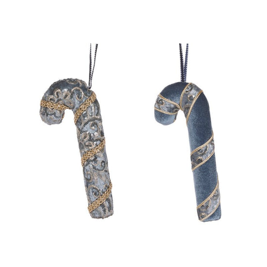 Small Damask Blue Candy Cane - Assorted - My Christmas