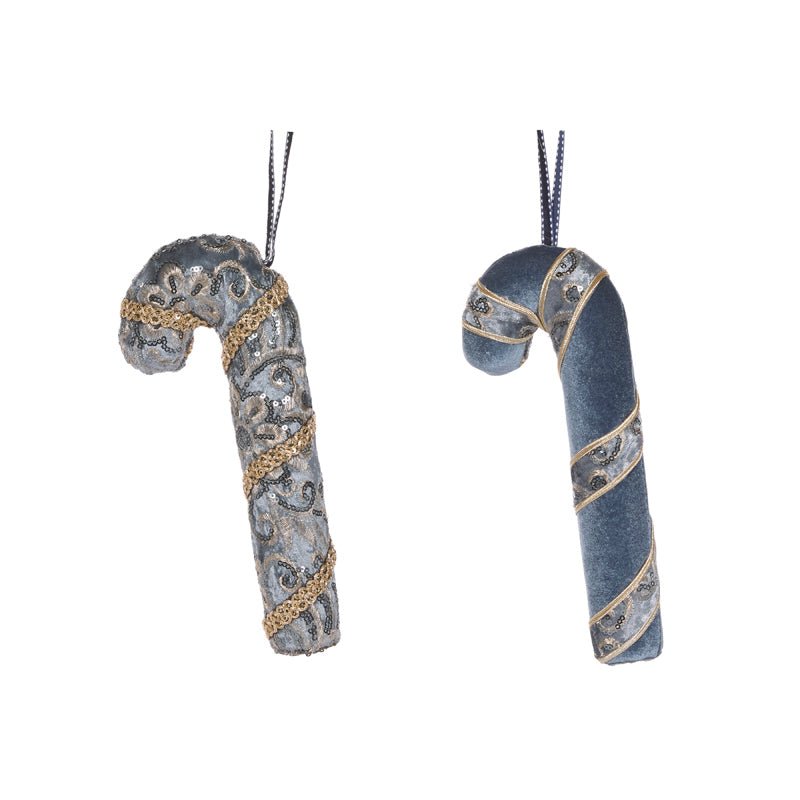 Small Damask Blue Candy Cane - Assorted - My Christmas