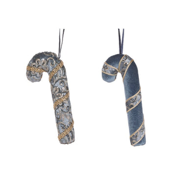 Small Damask Blue Candy Cane - Assorted - My Christmas