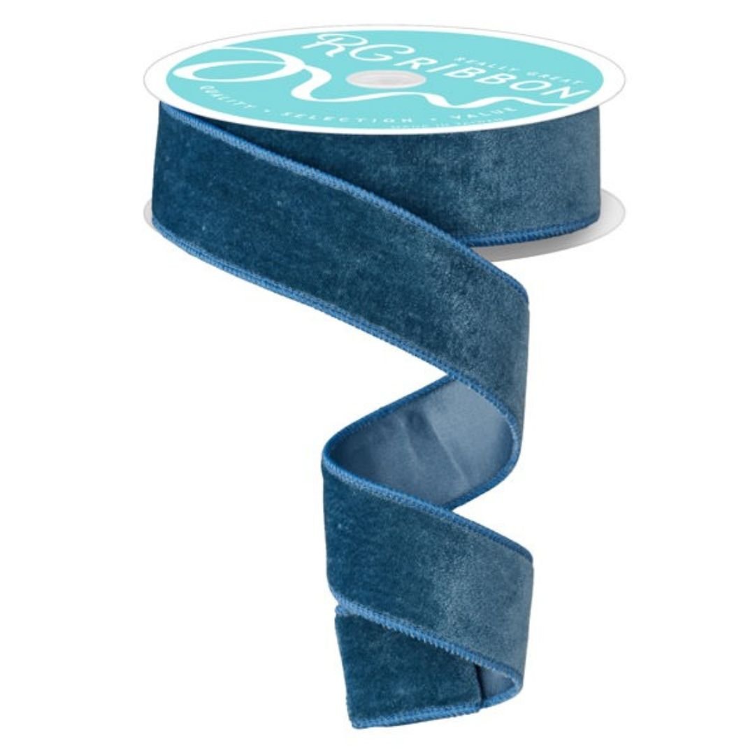 Smoke Blue Deluxe Velvet Ribbon with Satin Backing - 1.5" wide - My Christmas