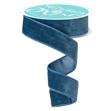 Smoke Blue Deluxe Velvet Ribbon with Satin Backing - 1.5" wide - My Christmas