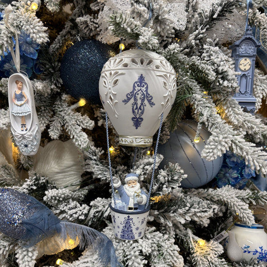 Snowy Blue Santa In Hot Air Balloon - My Christmas