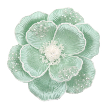 Soft Blue Clip-on Magnolia with Beaded Petals - My Christmas