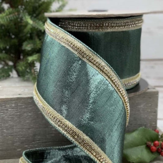 Spa Blue with Faux Metallic Dupion Crystal Side Trim Ribbon - My Christmas