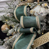 Spa Blue with Faux Metallic Dupion Crystal Side Trim Ribbon - My Christmas