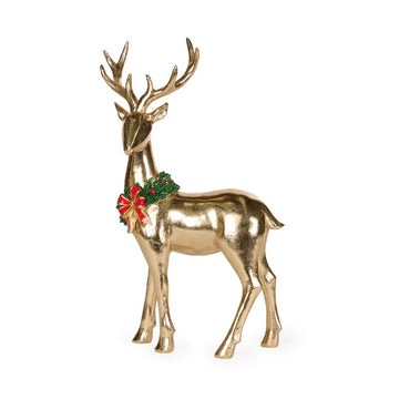 Standing Gold Reindeer with Bow Garland - 33cm - My Christmas