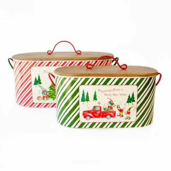 Stiped Oval Christmas Tins - Set of 2 - My Christmas