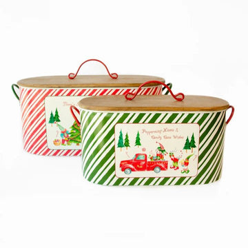 Stiped Oval Christmas Tins - Set of 2 - My Christmas