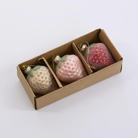 Sugared Ombre Strawberry Ornaments - Set of 3 - My Christmas