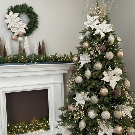 Tan and White Check Poinsettia Pick - My Christmas