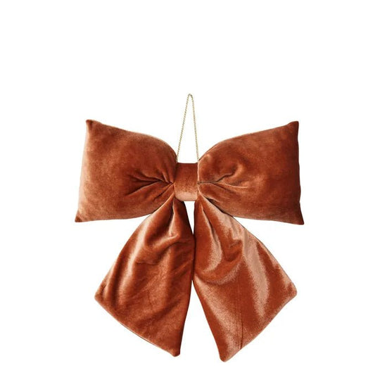 Tan Velvet Bow Decoration - Medium - My Christmas