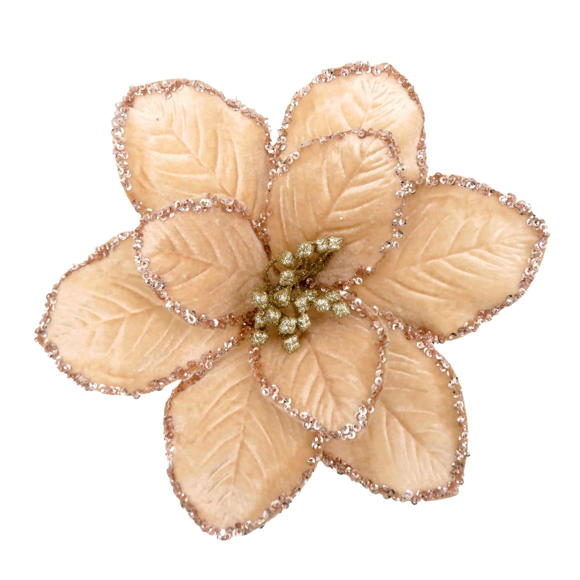 Tan with Gold Glitter Edge Clip-on Poinsettia - My Christmas