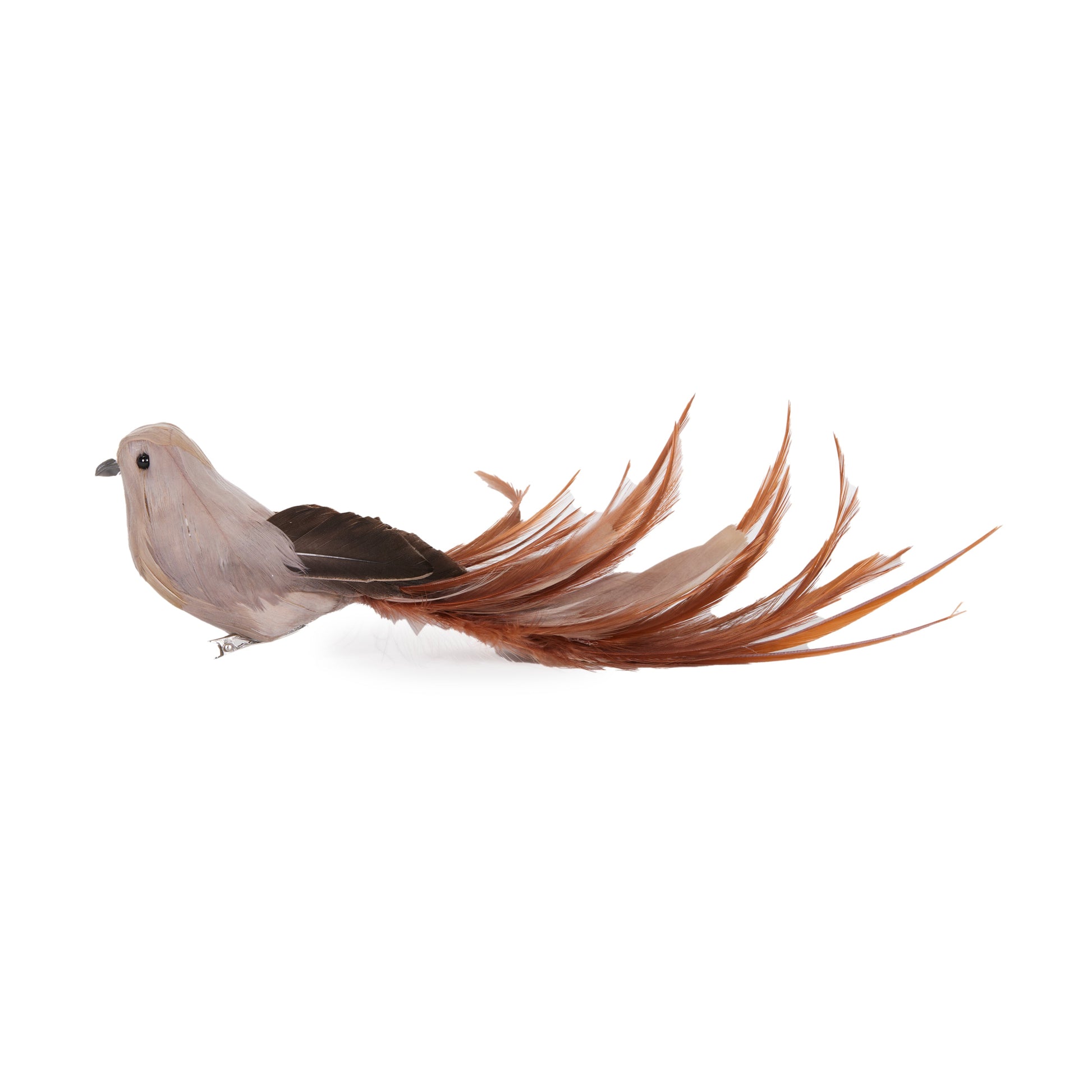 Taupe Natural Feather Clip Bird - My Christmas