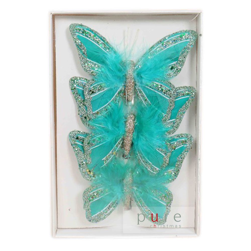 Teal Feather Butterfly - Box of 3 - My Christmas