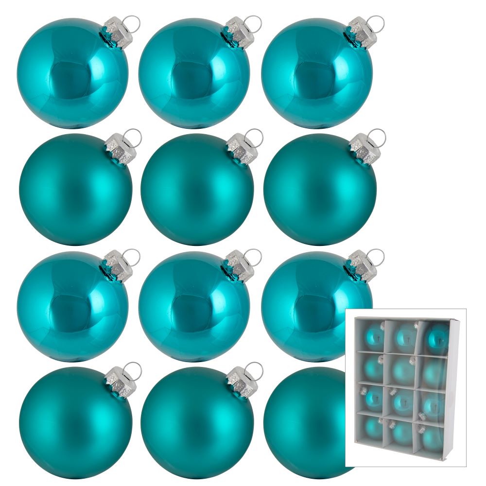 Teal Glass Baubles - 6cm - Box of 12 - My Christmas