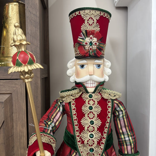 Traditional Fabric Nutcracker with Staff - 96cm - My Christmas